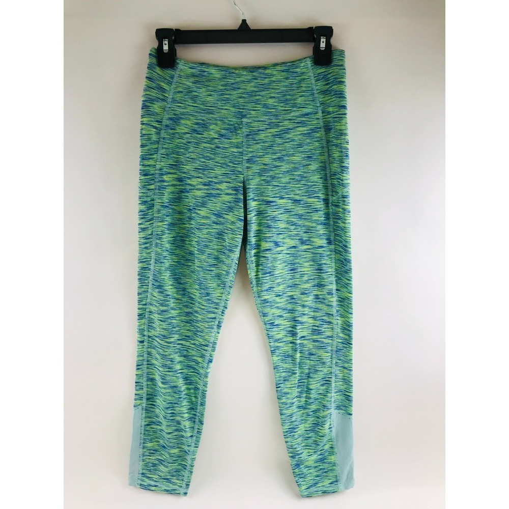 Danskin Now Yoga Pants Youth Girls XL Lime Green Blue Heather Pull On Stritch